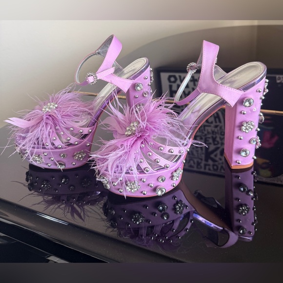 NEW AZALEA WANG Purple Kiki Embellished Chunky Sandal (worn for photoshoot). - Picture 8 of 9